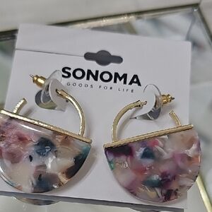 Sonoma Gold and Multicolor Half-Moon, Marbled-Finish Earrings NWT
